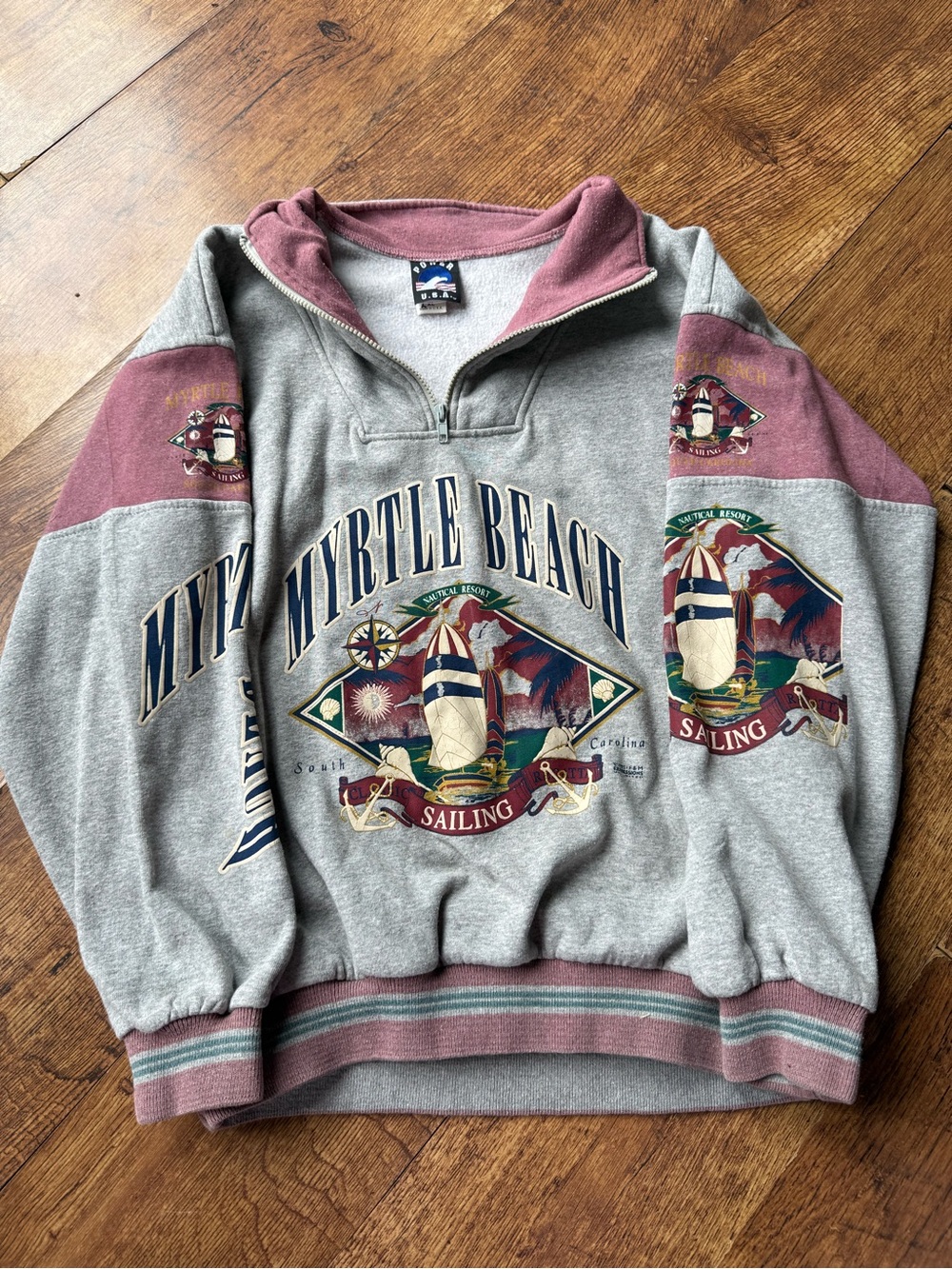 Vtg 90s Men’s Power USA Graphic 1/4 Zip Sweatshirt Myrtle Beach Sz XL